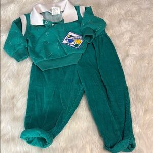 Vintage 90s Set 2 piece Teal Corduroy Baby Outfit Green Mix Size 6/9 and 18 Y2K